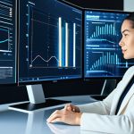 A professional female designer, fully clothed in a modest and appropriate business suit, sits at a sleek, minimalist desk, interacting with a futuristic transparent monitor. The screen displays complex, abstract data visualizations and generative AI design elements, subtly illustrating concepts of data fairness and diverse representation within the AI models. The setting is a high-tech, clean design studio with soft, futuristic lighting and modern architecture. Perfect anatomy, correct proportions, natural pose, well-formed hands, proper finger count, natural body proportions, safe for work, appropriate content, fully clothed, professional, high-quality digital illustration, 8K.