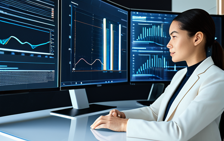 A professional female designer, fully clothed in a modest and appropriate business suit, sits at a sleek, minimalist desk, interacting with a futuristic transparent monitor. The screen displays complex, abstract data visualizations and generative AI design elements, subtly illustrating concepts of data fairness and diverse representation within the AI models. The setting is a high-tech, clean design studio with soft, futuristic lighting and modern architecture. Perfect anatomy, correct proportions, natural pose, well-formed hands, proper finger count, natural body proportions, safe for work, appropriate content, fully clothed, professional, high-quality digital illustration, 8K.